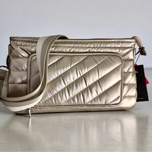 THINK ROYLN XL Bank Street Crossbody Lightening Gray Pouch Front Zip Wallet New!